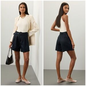BLANKNYC Navy Linen Belted High Rise Pleated Casual‎ Shorts Set Sail Size 24